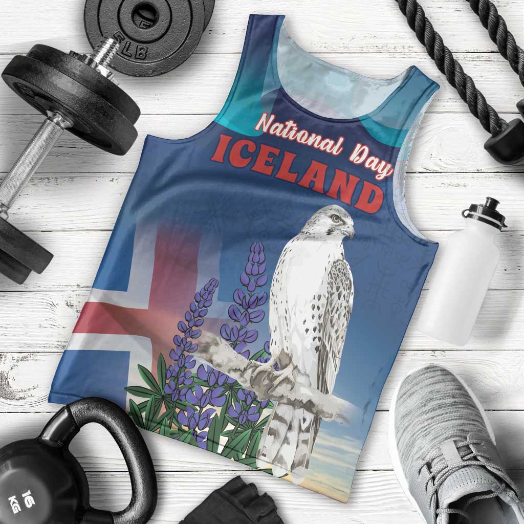Personalized Iceland National Day Men Tank Top Gyrfalcon With Lupine Flower
