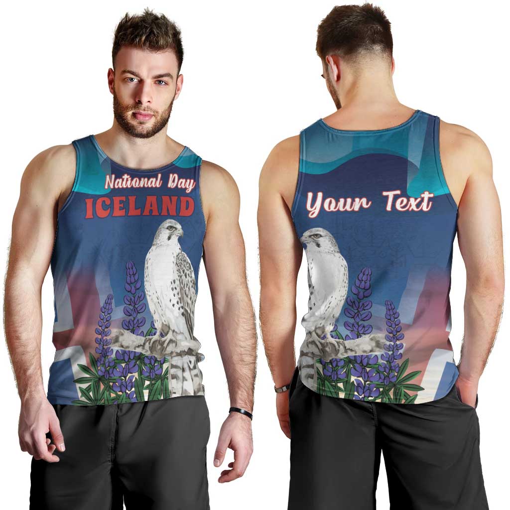 Personalized Iceland National Day Men Tank Top Gyrfalcon With Lupine Flower