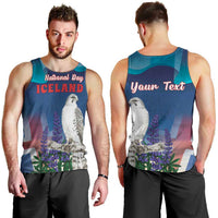 Personalized Iceland National Day Men Tank Top Gyrfalcon With Lupine Flower