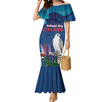 Personalized Iceland National Day Mermaid Dress Gyrfalcon With Lupine Flower