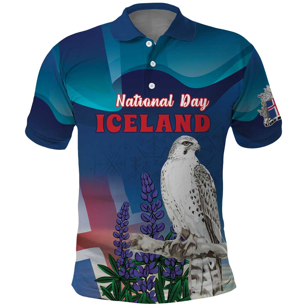 Personalized Iceland National Day Polo Shirt Gyrfalcon With Lupine Flower