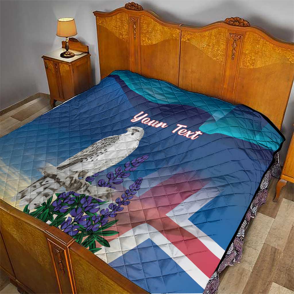 Personalized Iceland National Day Quilt Gyrfalcon With Lupine Flower