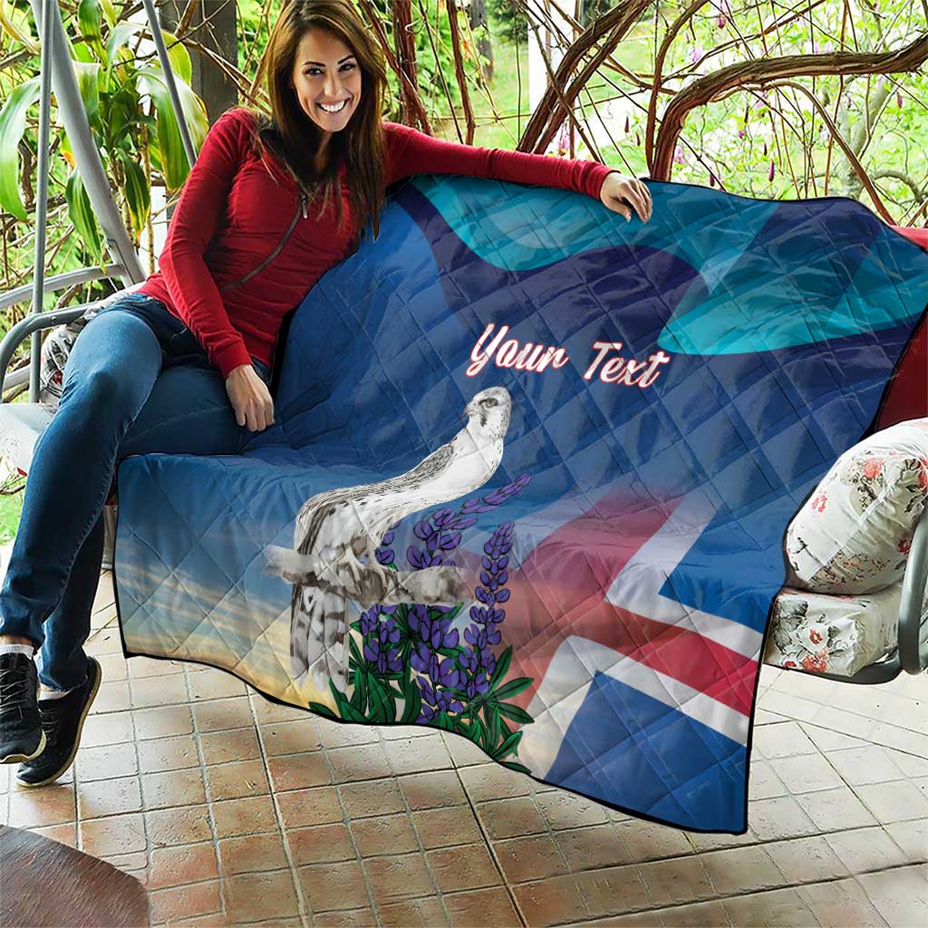 Personalized Iceland National Day Quilt Gyrfalcon With Lupine Flower