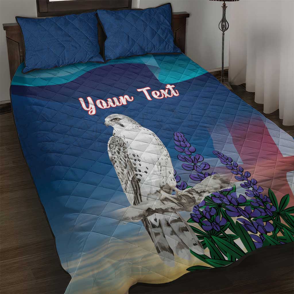 Personalized Iceland National Day Quilt Bed Set Gyrfalcon With Lupine Flower