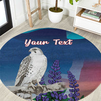 Personalized Iceland National Day Round Carpet Gyrfalcon With Lupine Flower