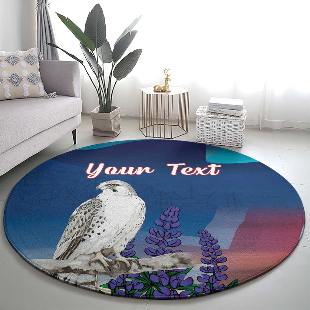 Personalized Iceland National Day Round Carpet Gyrfalcon With Lupine Flower