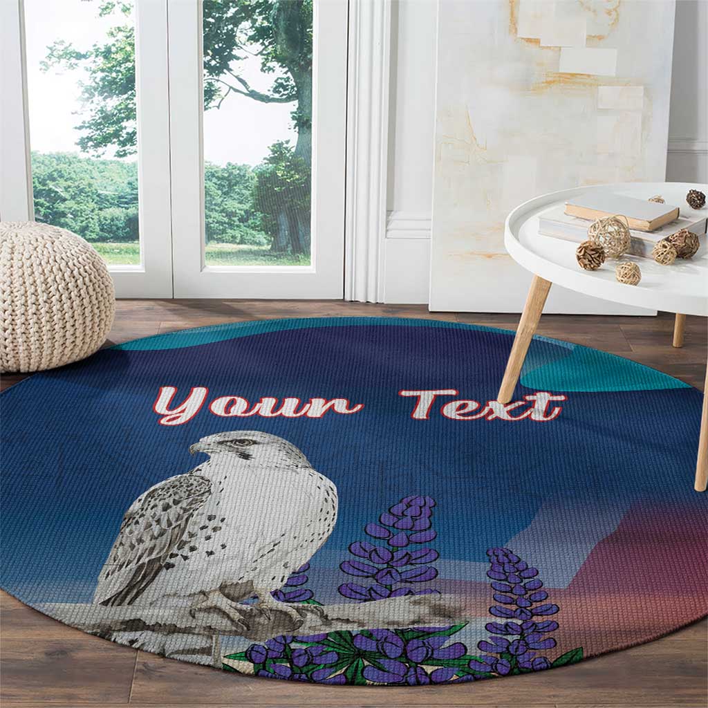 Personalized Iceland National Day Round Carpet Gyrfalcon With Lupine Flower