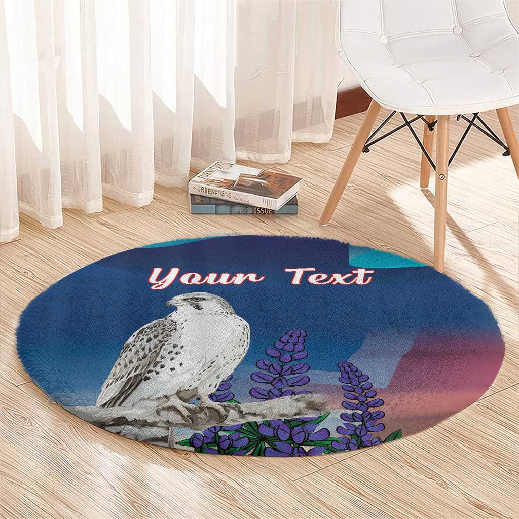 Personalized Iceland National Day Round Carpet Gyrfalcon With Lupine Flower