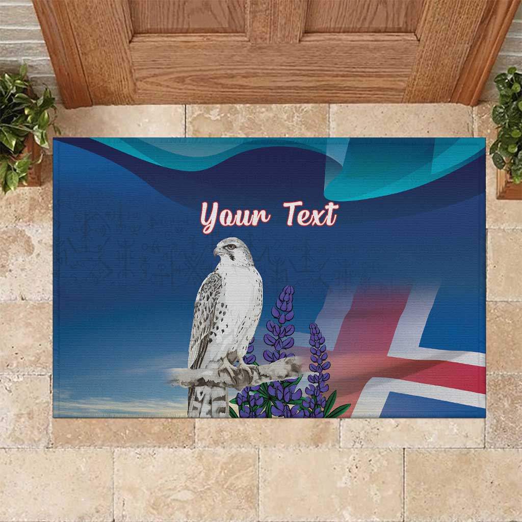 Personalized Iceland National Day Rubber Doormat Gyrfalcon With Lupine Flower