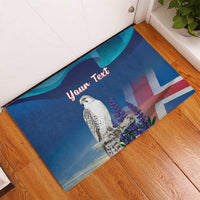 Personalized Iceland National Day Rubber Doormat Gyrfalcon With Lupine Flower