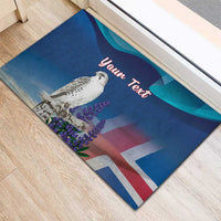 Personalized Iceland National Day Rubber Doormat Gyrfalcon With Lupine Flower
