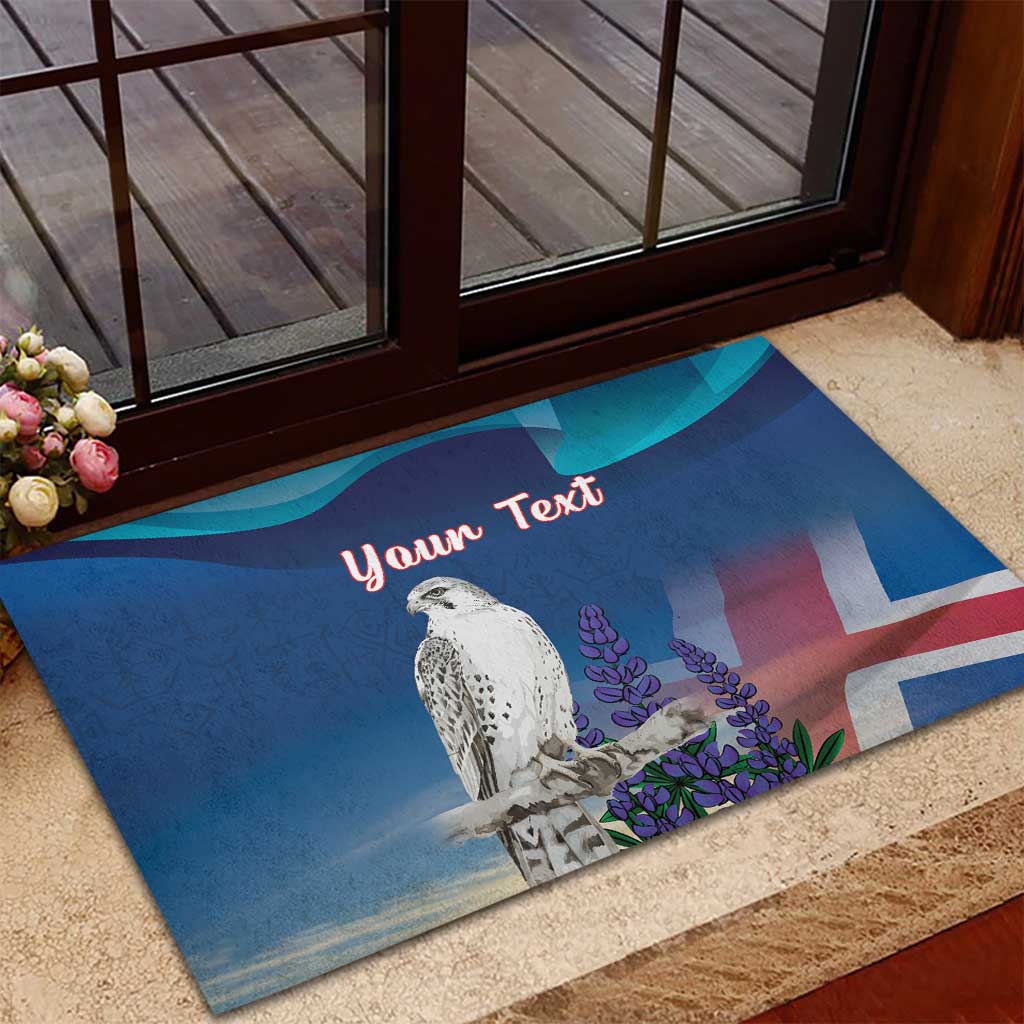 Personalized Iceland National Day Rubber Doormat Gyrfalcon With Lupine Flower