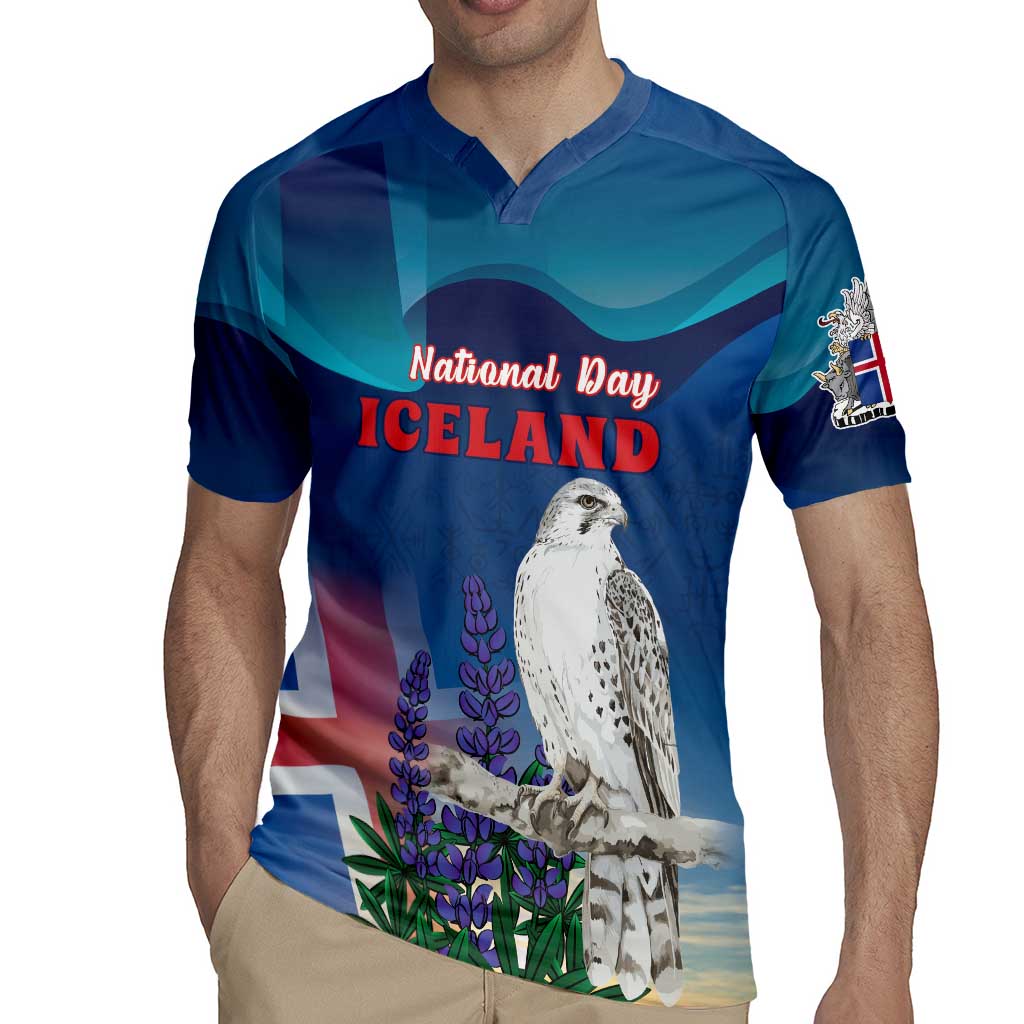 Personalized Iceland National Day Rugby Jersey Gyrfalcon With Lupine Flower