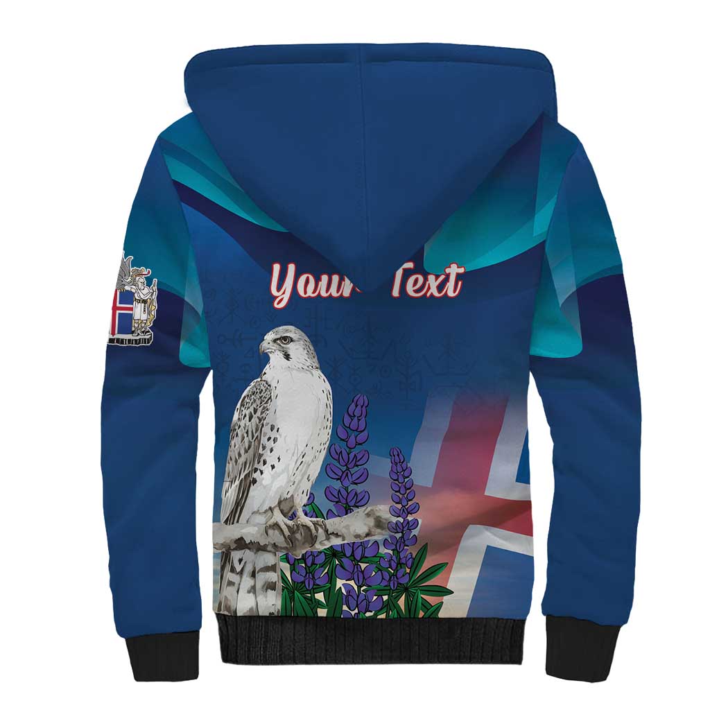 Personalized Iceland National Day Sherpa Hoodie Gyrfalcon With Lupine Flower