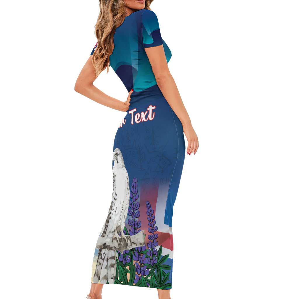 Personalized Iceland National Day Short Sleeve Bodycon Dress Gyrfalcon With Lupine Flower