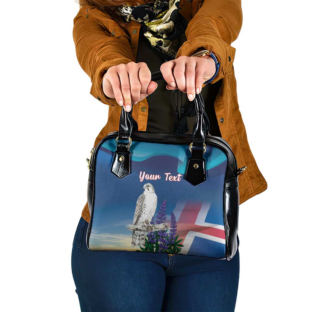 Personalized Iceland National Day Shoulder Handbag Gyrfalcon With Lupine Flower