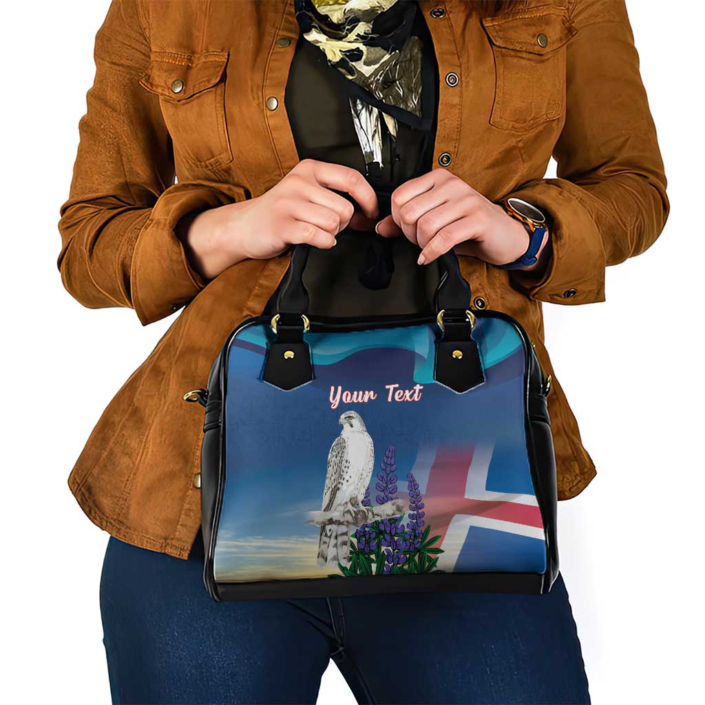 Personalized Iceland National Day Shoulder Handbag Gyrfalcon With Lupine Flower