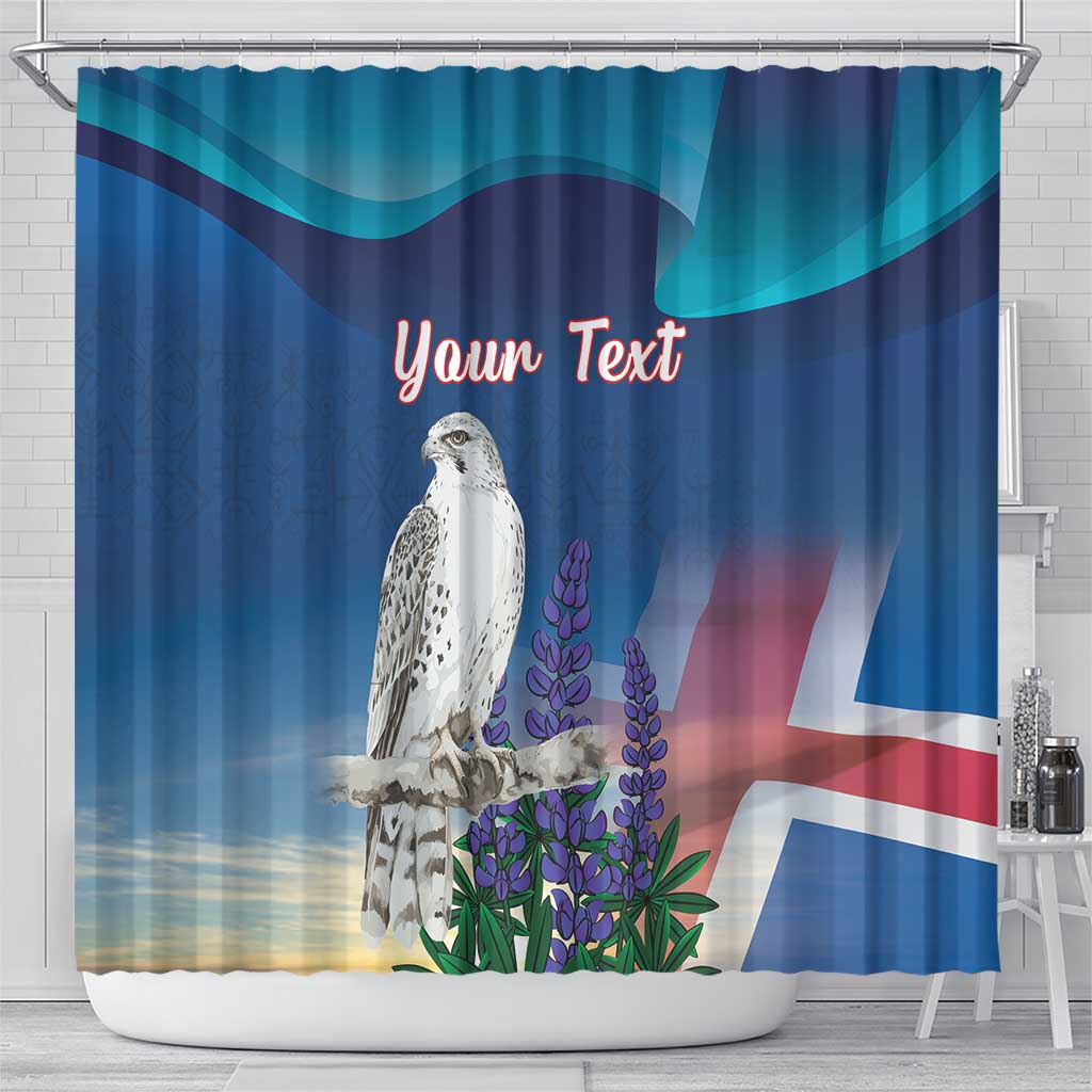 Personalized Iceland National Day Shower Curtain Gyrfalcon With Lupine Flower