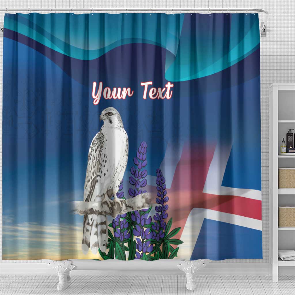 Personalized Iceland National Day Shower Curtain Gyrfalcon With Lupine Flower