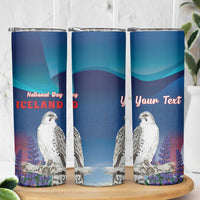Personalized Iceland National Day Skinny Tumbler Gyrfalcon With Lupine Flower