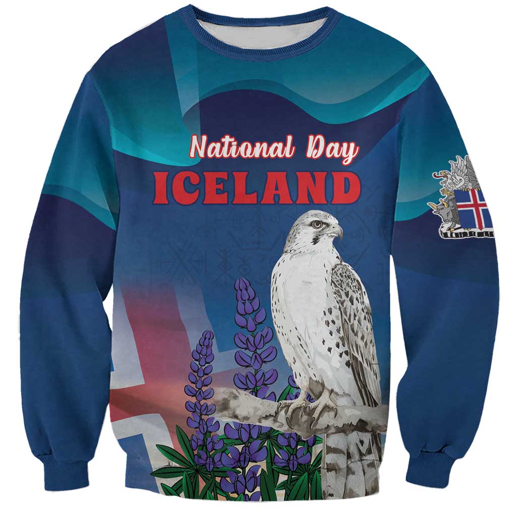 Personalized Iceland National Day Sweatshirt Gyrfalcon With Lupine Flower