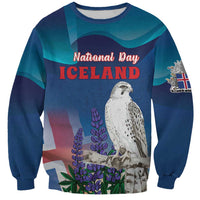 Personalized Iceland National Day Sweatshirt Gyrfalcon With Lupine Flower