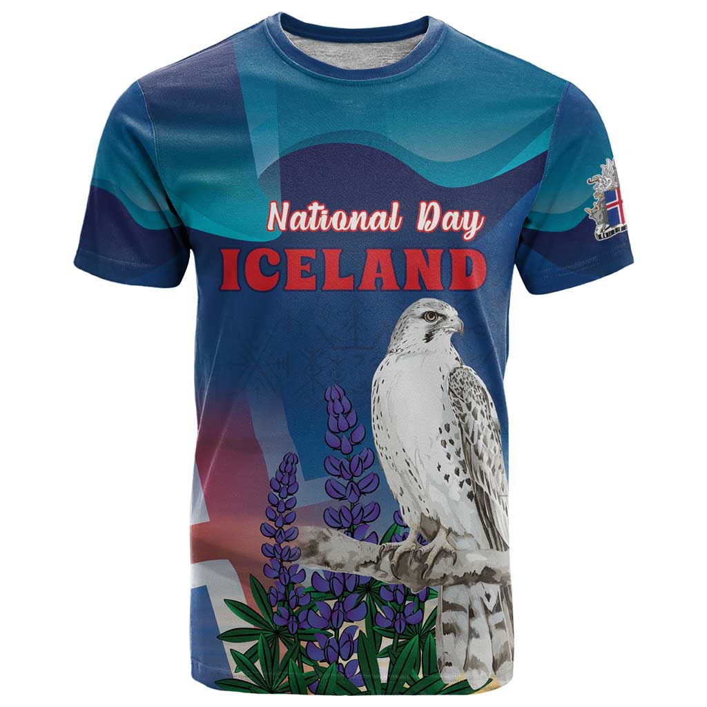 Personalized Iceland National Day T Shirt Gyrfalcon With Lupine Flower
