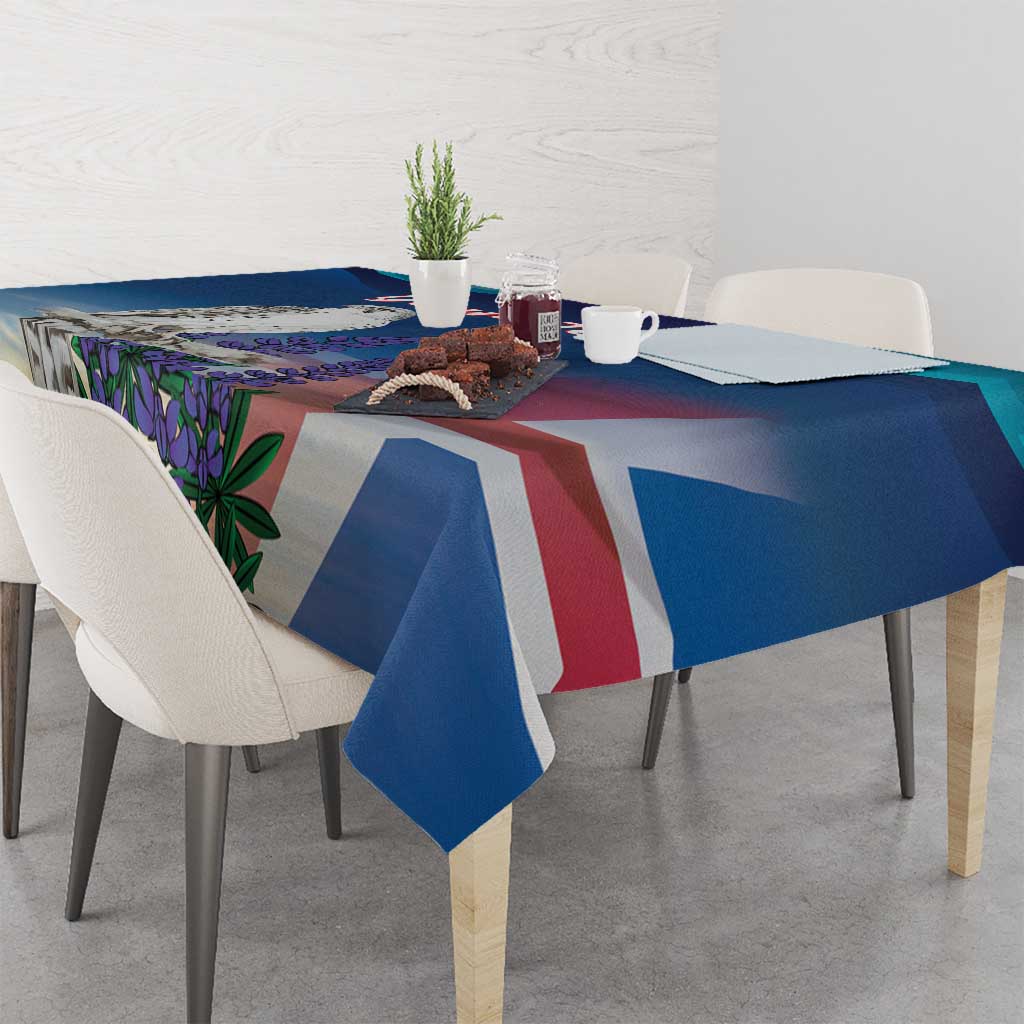 Personalized Iceland National Day Tablecloth Gyrfalcon With Lupine Flower