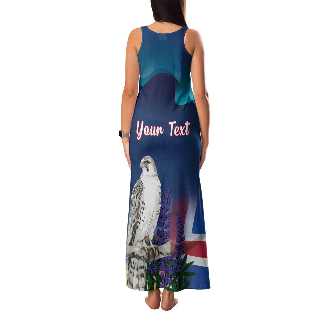 Personalized Iceland National Day Tank Maxi Dress Gyrfalcon With Lupine Flower