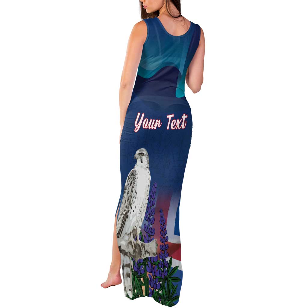 Personalized Iceland National Day Tank Maxi Dress Gyrfalcon With Lupine Flower