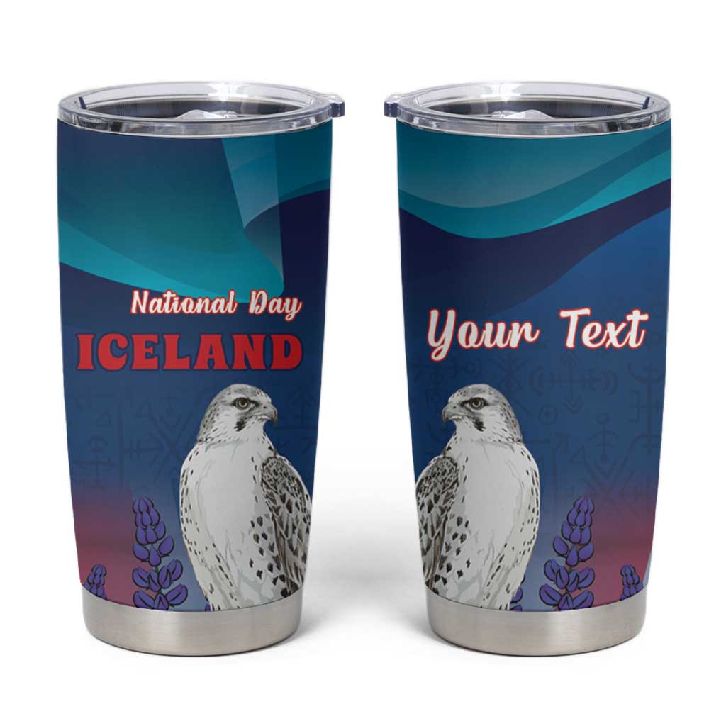 Personalized Iceland National Day Tumbler Cup Gyrfalcon With Lupine Flower