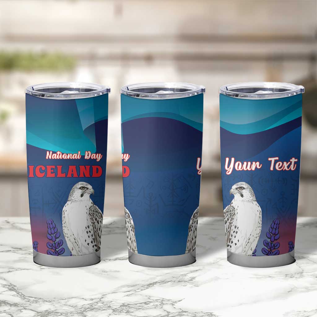 Personalized Iceland National Day Tumbler Cup Gyrfalcon With Lupine Flower
