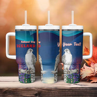 Personalized Iceland National Day Tumbler With Handle Gyrfalcon With Lupine Flower