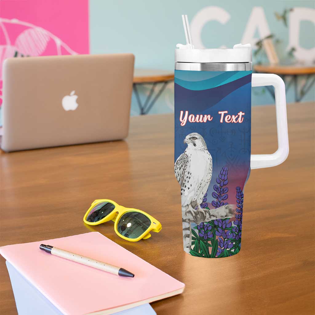 Personalized Iceland National Day Tumbler With Handle Gyrfalcon With Lupine Flower