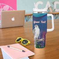 Personalized Iceland National Day Tumbler With Handle Gyrfalcon With Lupine Flower