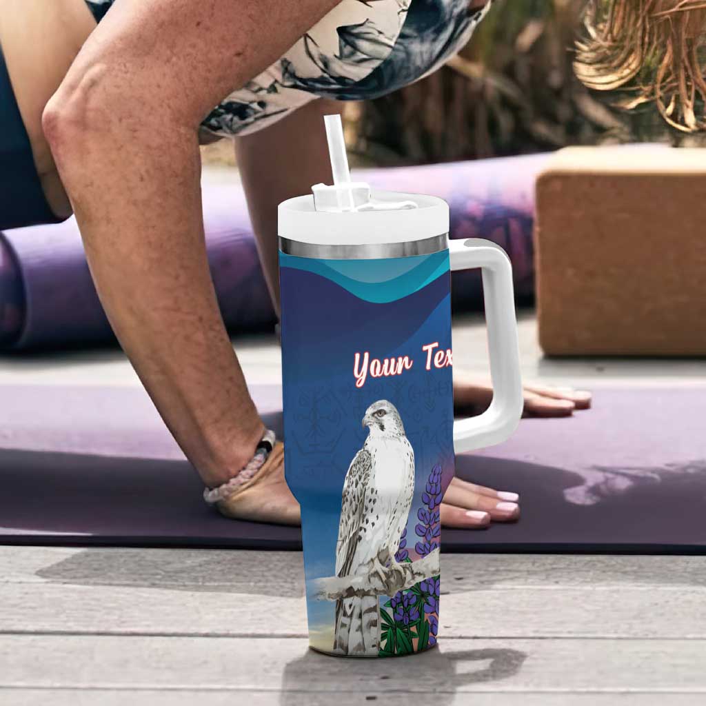 Personalized Iceland National Day Tumbler With Handle Gyrfalcon With Lupine Flower
