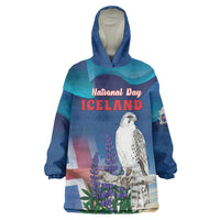 Personalized Iceland National Day Wearable Blanket Hoodie Gyrfalcon With Lupine Flower