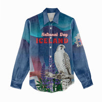 Personalized Iceland National Day Women Casual Shirt Gyrfalcon With Lupine Flower