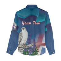 Personalized Iceland National Day Women Casual Shirt Gyrfalcon With Lupine Flower