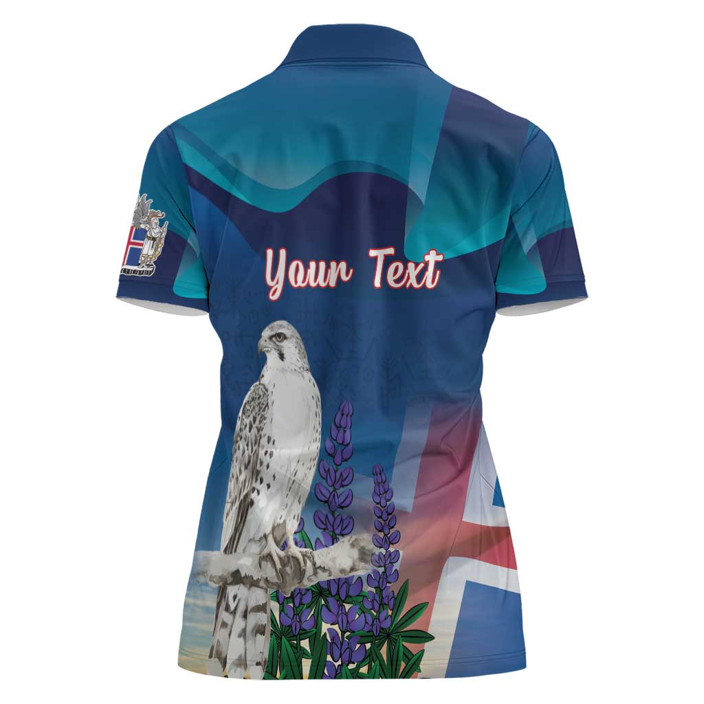 Personalized Iceland National Day Women Polo Shirt Gyrfalcon With Lupine Flower