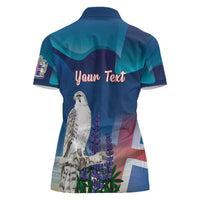 Personalized Iceland National Day Women Polo Shirt Gyrfalcon With Lupine Flower