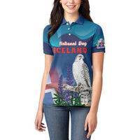 Personalized Iceland National Day Women Polo Shirt Gyrfalcon With Lupine Flower