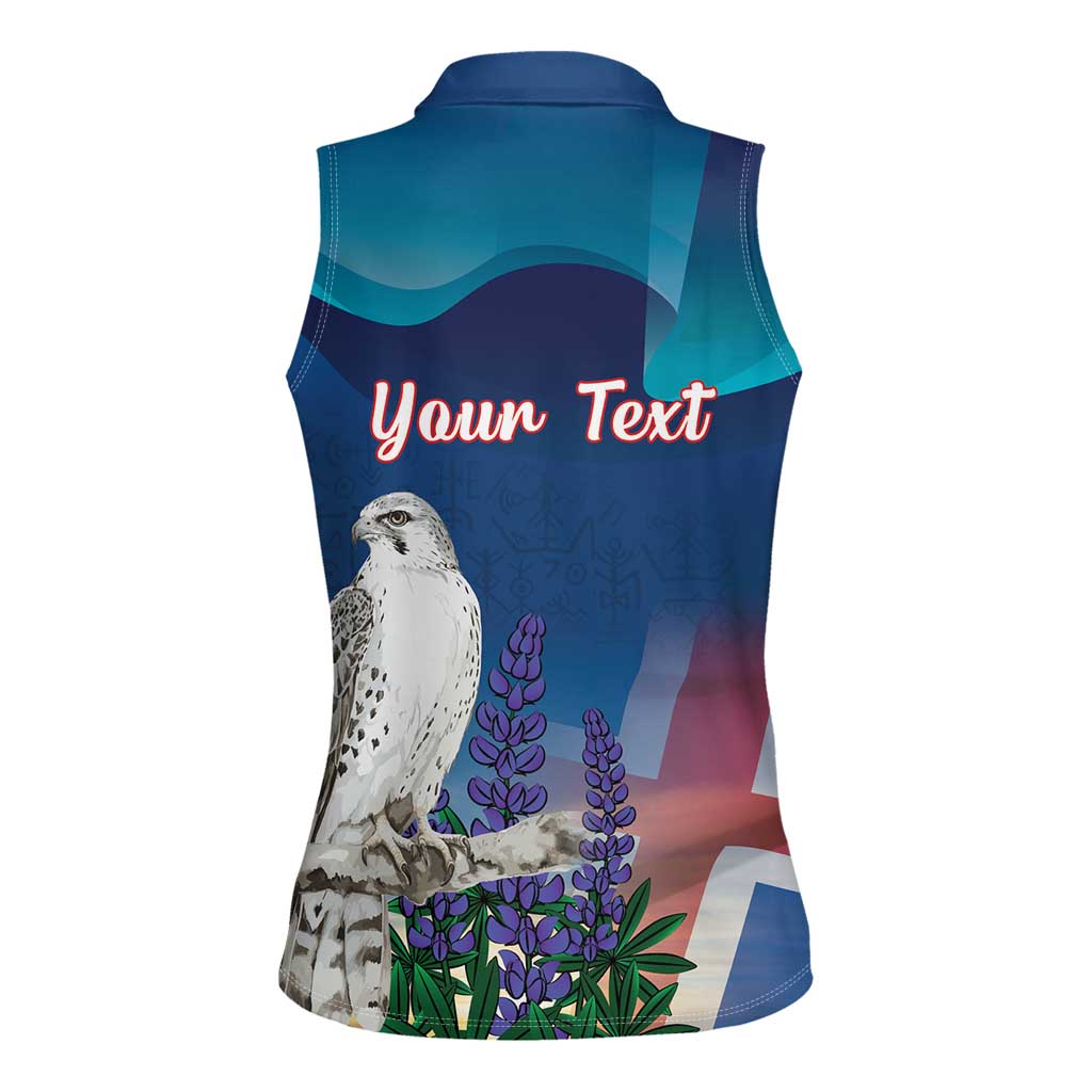 Personalized Iceland National Day Women Sleeveless Polo Shirt Gyrfalcon With Lupine Flower