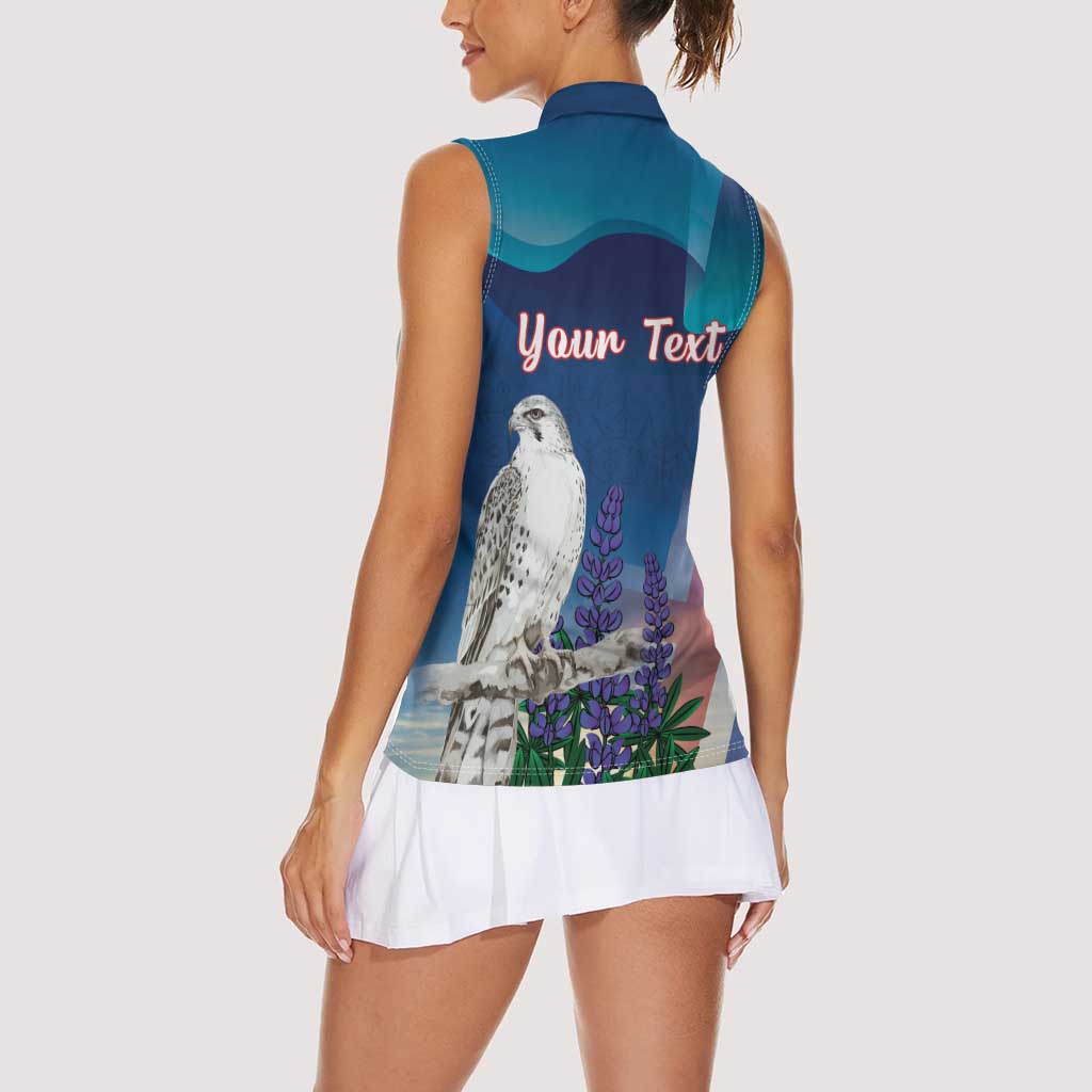 Personalized Iceland National Day Women Sleeveless Polo Shirt Gyrfalcon With Lupine Flower