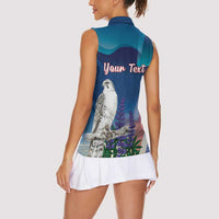 Personalized Iceland National Day Women Sleeveless Polo Shirt Gyrfalcon With Lupine Flower