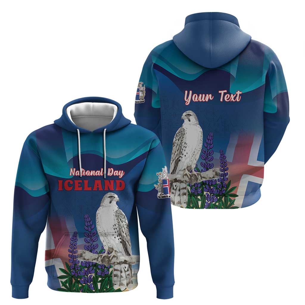 Personalized Iceland National Day Zip Hoodie Gyrfalcon With Lupine Flower