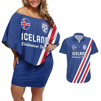 Custom Iceland Football Couples Matching Off Shoulder Short Dress and Hawaiian Shirt Strakarnir Okkar Celtic Pattern
