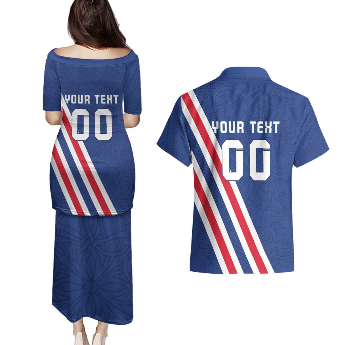 Custom Iceland Football Couples Matching Puletasi and Hawaiian Shirt Strakarnir Okkar Celtic Pattern