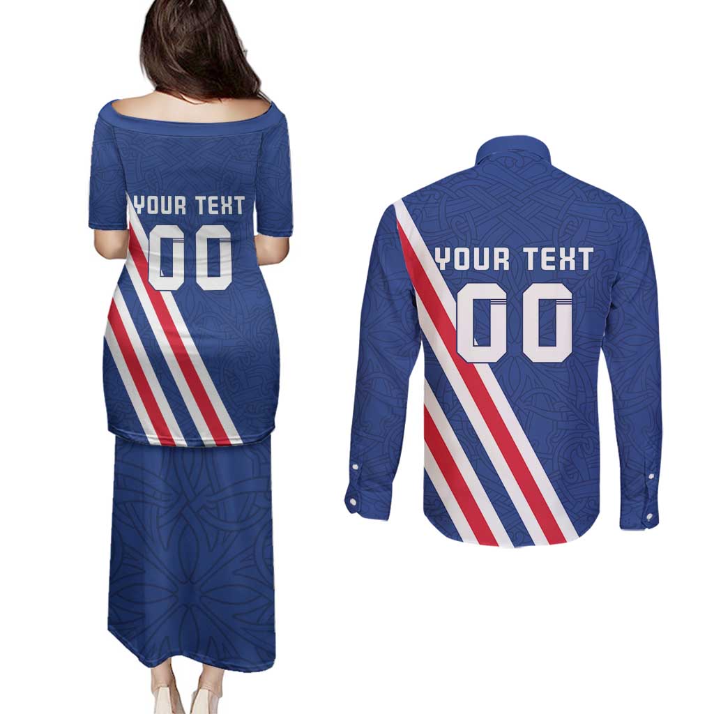 Custom Iceland Football Couples Matching Puletasi and Long Sleeve Button Shirt Strakarnir Okkar Celtic Pattern