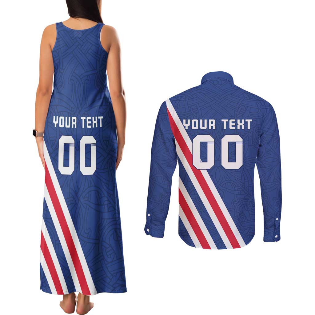 Custom Iceland Football Couples Matching Tank Maxi Dress and Long Sleeve Button Shirt Strakarnir Okkar Celtic Pattern